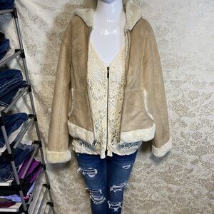 Y2K Hollister Cream and Tan Teddy Jacket